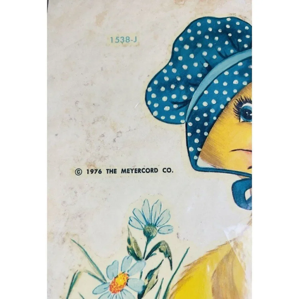 NOS Vintage 1976 Meyercord Decal Joanne Thomas Duck in Bonnet Mushrooms Kawaii